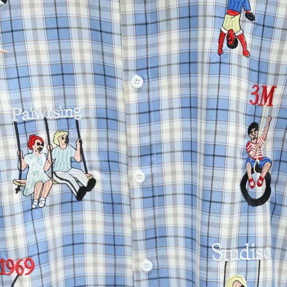 Blue Plaid Cartoon Embroidered Shirt - Picture 3 of 4